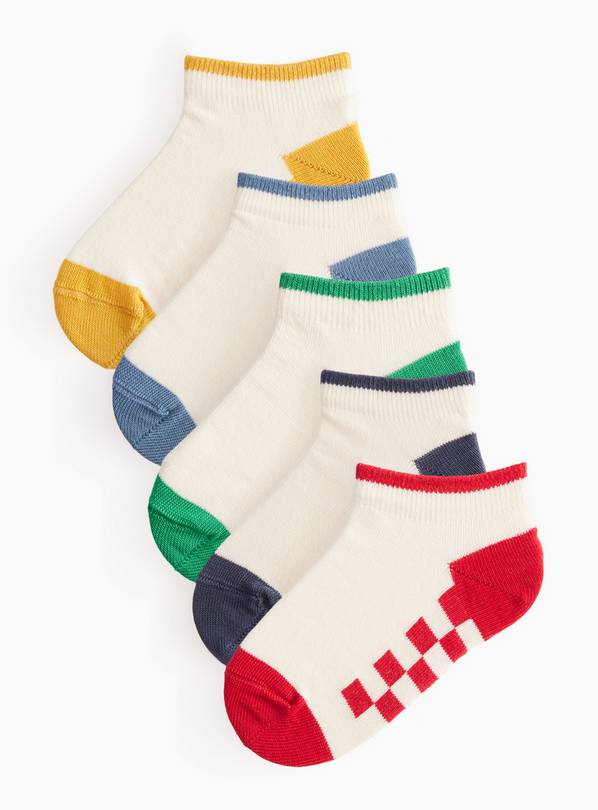 Retro Checkerboard Print Footbed Trainer Socks 5 Pack 4-6.5